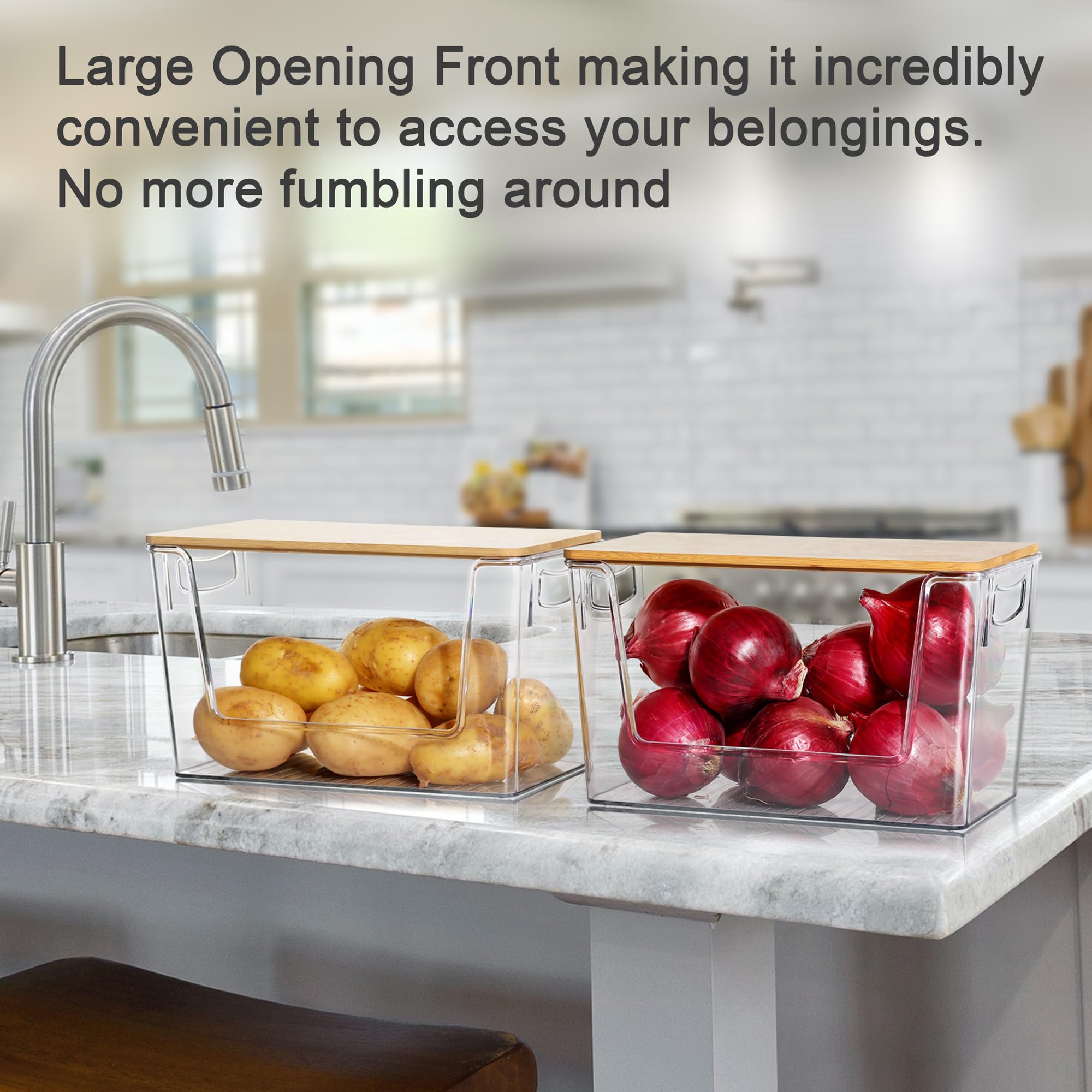 2 Set Pantry Organizer Storage Stackable Kitchen Laundry Organizers for Onion, Potato, Fruit, Produce, Vegetable Clear