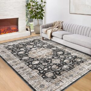 RUGSREAL Washable Area Rug 9x12 Large Bohemian Rug Bedroom Living Room Vintage Rugs Soft Oriental Rugs Non-Slip Backing Stain Resistant for Farmhouse Kitchen,9x12