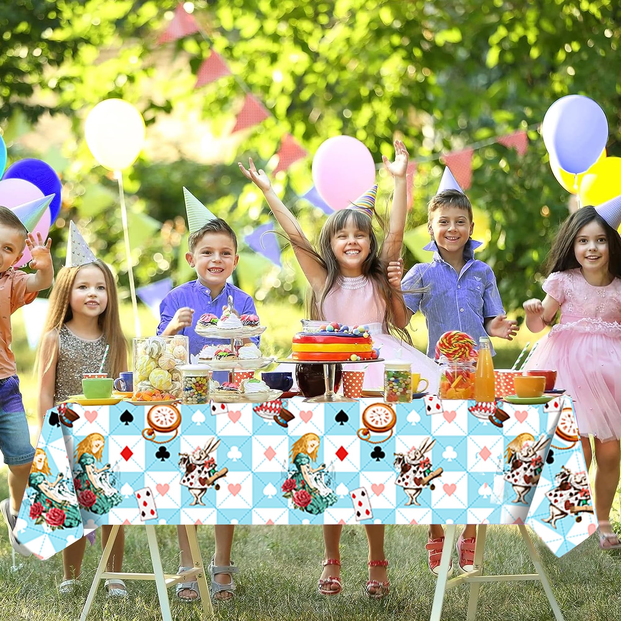 Adirasenotek 3Pcs Wonderland Party Tablecloths,Tea Praty 87" Lx51 W Rectangular Plastic Table Covers,Kids' Party Disposable Tablecloths for Decoration,Birthday Party,Baby Showers