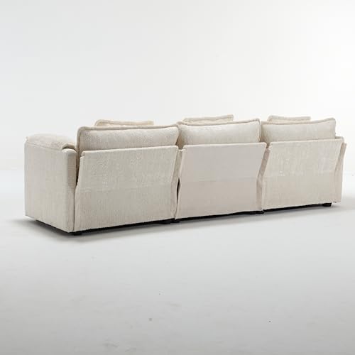 Oversized Modular Sectional Sofa with Movable Ottoman,Modern Comfy Chenille Double-Upholstered Boucle Cloud Couch, L Shaped Convertible Corner Sofa&Couches for Living Room, Bedroom, Apartment