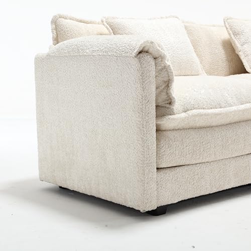 Oversized Modular Sectional Sofa with Movable Ottoman,Modern Comfy Chenille Double-Upholstered Boucle Cloud Couch, L Shaped Convertible Corner Sofa&Couches for Living Room, Bedroom, Apartment