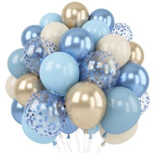 dusty blue gold balloons, 60 packs 12 inch dusty baby blue chrome gold blue confetti balloon sand white balloon for boy baby shower decorations bridal shower gender reveal birthday party supplies