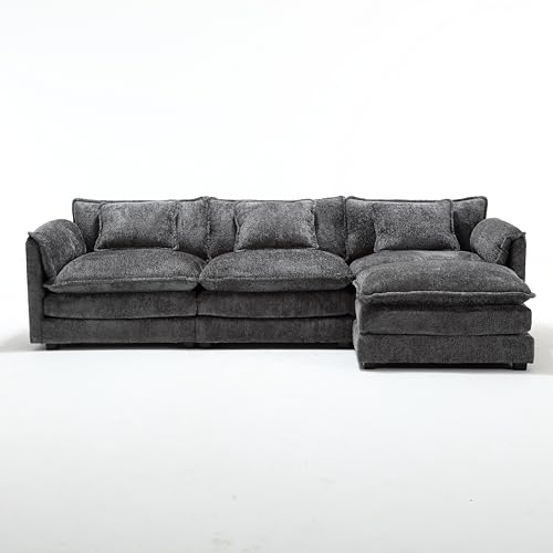 Oversized Modular Sectional Sofa with Movable Ottoman,Modern Comfy Chenille Double-Upholstered Boucle Cloud Couch, L Shaped Convertible Corner Sofa&Couches for Living Room, Bedroom, Apartment