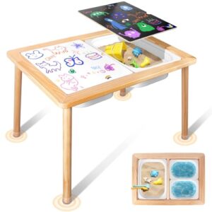 TERRAMUS Kid's Table, Toddler Sensory Table, Play Sand & Water Table with 3 Toy Storage Bins, Wooden Children's Desk for Art, Study, Drawing,Dinning, Activity Table Indoor Outdoor,Gifts for Boys Girls