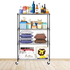 Catalina Creations 4-Shelf Shelving Unit, Adjustable Wire Shelving Rack with with Wheels, Heavy Duty Storage Shelves, Steel Organizer Wire Rack for Kitchen and Garage