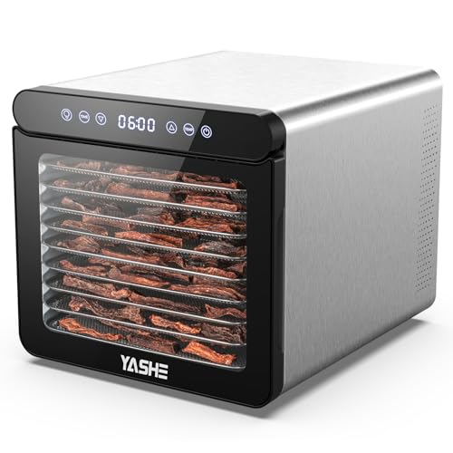 YASHE Food Dehydrator for Jerky, 9 Stainless Steel Trays Food Dehydrator Machine, 800W Fruit Dryer 165 ℉ Temperature & 48H Timer for Meat, Dog Treats, Herb, Veggies, Yogurt, BPA Free