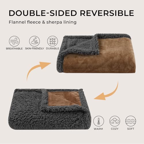 Luciphia Waterproof Blanket for Large Dogs Liquid Proof Furniture Protector Washable Pet Reversible Bed Cover for Couch Soft Sherpa Fleece Cat Blanket for Small Medium Khaki Medium（57" x 40"）