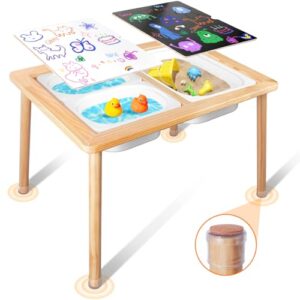 terramus kid's table, toddler sensory table, play sand & water table with 3 toy storage bins, wooden children's desk for art, study, drawing,dinning, activity table indoor outdoor,gifts for boys girls