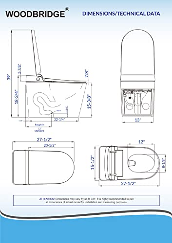 WOODBRIDGE Smart Bidet Toilet,Auto Open & Close,Foot Sensor Operation,Auto Flush,Heated Seat,Tankless One Piece Elongated Toilet,T-0099