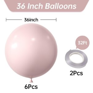 KALOR 36 Inch Giant Light Pink Balloons, 6 Pack Large Round Light Pink Latex Balloons for Anniversary, Birthday, Christmas, Wedding, Baby Shower Party Decorations