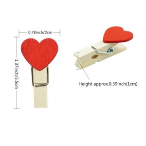 FAZHBARY Red Heart Clothespins Mini Wooden Clothespins with Jute Twine Small Valentine's Day Decorative Wood Peg Pin Craft Clips for Pictures Photo Memo Card