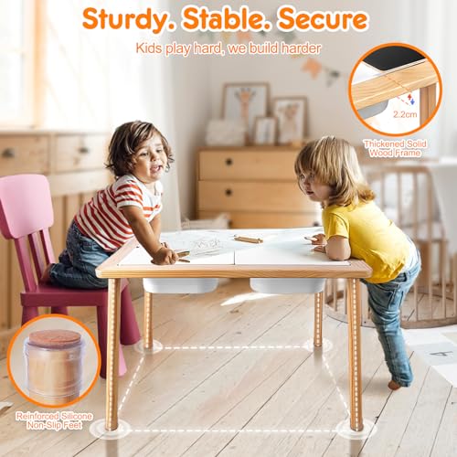 TERRAMUS Kid's Table, Toddler Sensory Table, Play Sand & Water Table with 3 Toy Storage Bins, Wooden Children's Desk for Art, Study, Drawing,Dinning, Activity Table Indoor Outdoor,Gifts for Boys Girls