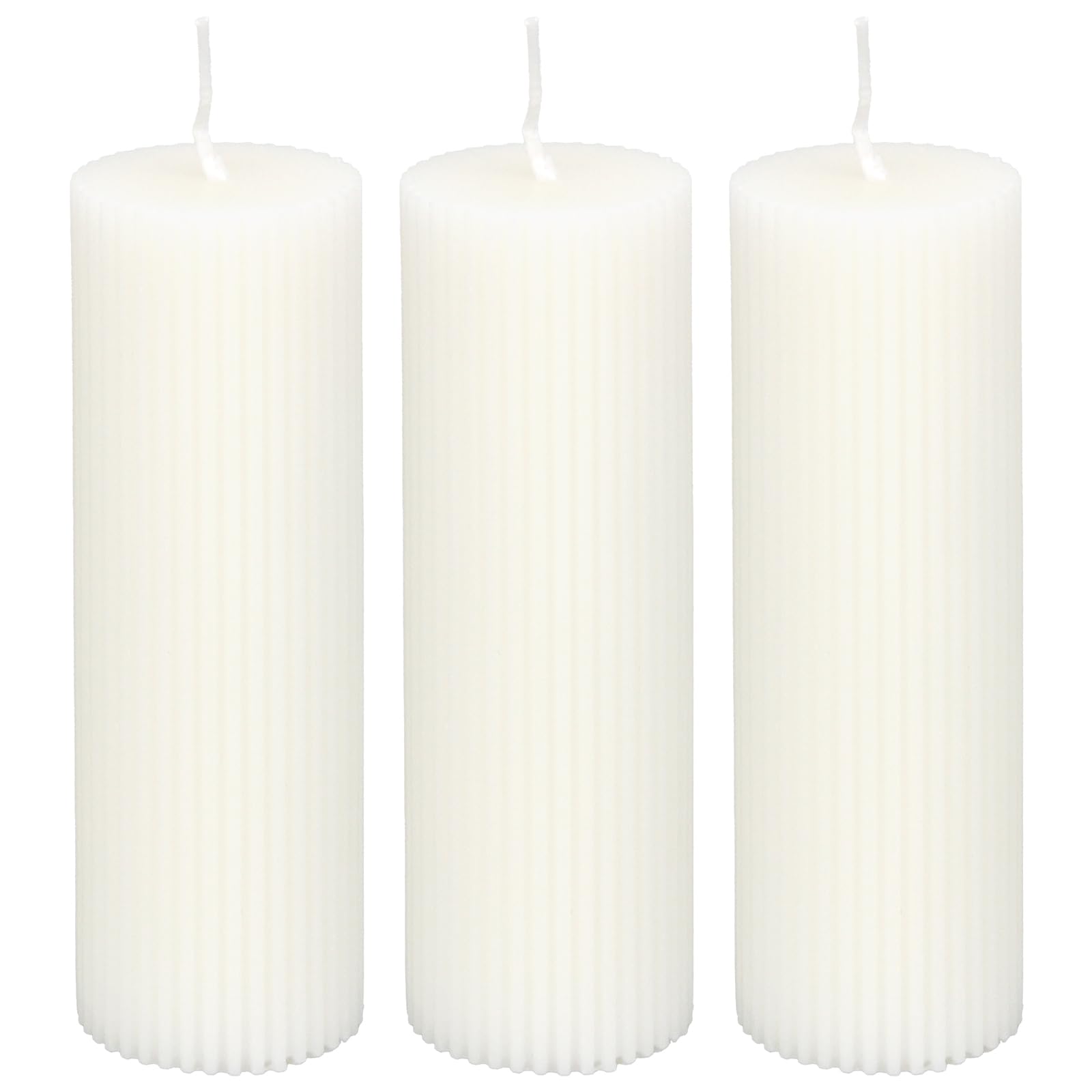 3 Pcs Ribbed Pillar Candles - 2x6'' Ribbed Candles Soy Wax Scented Wedding Candle for Wedding Bedroom Birthday Valentine's Day (White)