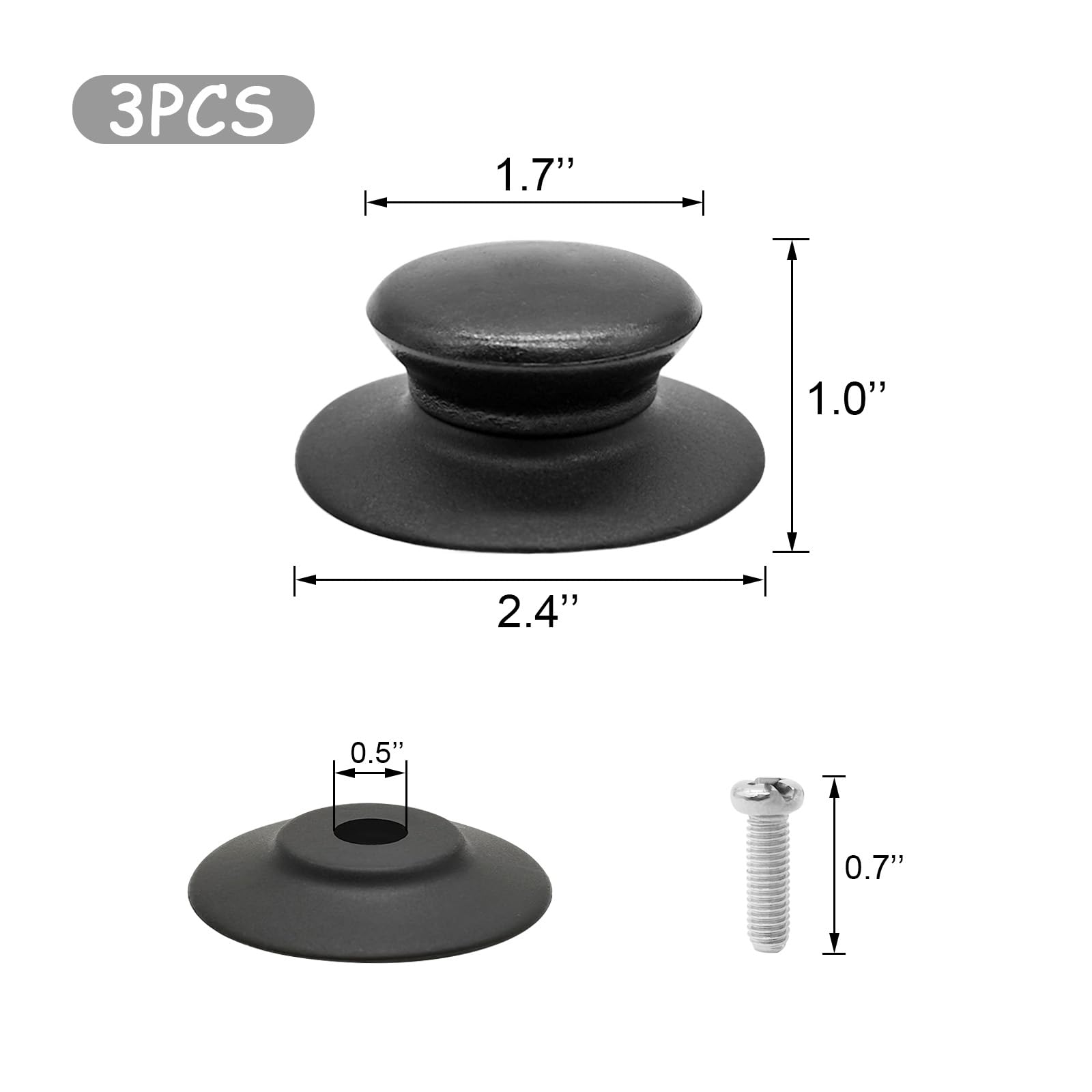 Quacc 3pcs Pot Lid Knobs Universal Replacement Pan Lid Cover Knob for Kinds Kitchen Cookware Pot Lids (Black)