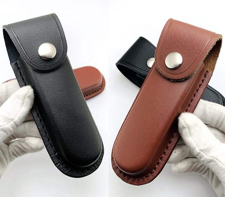 Jingelmall Pocket Knife Sheath Black Genuine Leather Belt Case Universal Folding Pocket Knife with Belt Loop Pouch Fits Any 4" Folding Pocket Knife