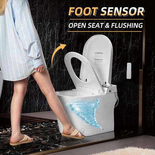 WOODBRIDGE Smart Bidet Toilet,Auto Open & Close,Foot Sensor Operation,Auto Flush,Heated Seat,Tankless One Piece Elongated Toilet,T-0099