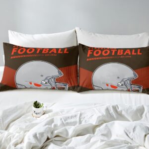 American Football City Comforter Set Football Player Bedding Queen for Kids Girls Boys American Football Helmet Bed Comforter Set Football Sports Duvet Insert Bedroom Decor, Brown Orange(Cleveland)