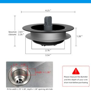 Hibbent 3 in 1 Kitchen Sink Drain Strainer and Stopper Combo, Stainless Steel Metal Pop Up Sink Stopper, Anti-Clogging Basket Strainer with Foldable Handle for US Standard 3-1/2" Drain, Matte Black