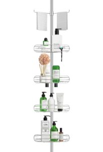 allzone corner shower caddy tension pole, 4-tier adjustable shower shelves, rustproof bathroom shower organizer corner and shower racks for inside shower storage, 56 to 113 inch height, sliver