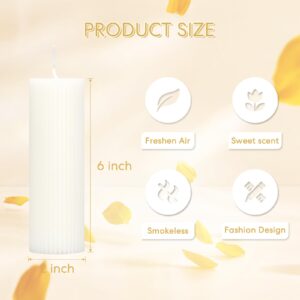 3 Pcs Ribbed Pillar Candles - 2x6'' Ribbed Candles Soy Wax Scented Wedding Candle for Wedding Bedroom Birthday Valentine's Day (White)