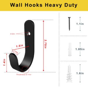 JUGEFORNI Wall Hooks for Hanging, Metal Coat Hooks for Wall, Heavy Duty Wall Hook with Screw, 10pcs Black Hooks for Hanging Coats, Towel, Backpack, Key, Bag, Coffee Cup