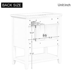 Ataucjin 30" Bathroom Vanity with Ceramic Sink Top, Solid Wood Bathroom Storage Cabinet Bath Vanity with Two Tiers Drawer and Soft Closing Doors（Delivery in Two Boxes）