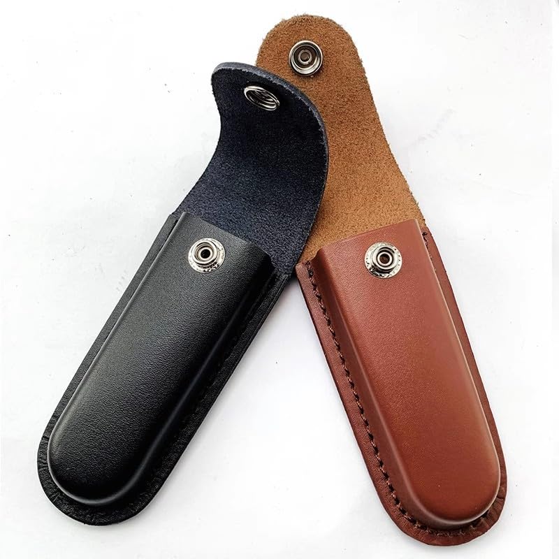 Jingelmall Pocket Knife Sheath Black Genuine Leather Belt Case Universal Folding Pocket Knife with Belt Loop Pouch Fits Any 4" Folding Pocket Knife