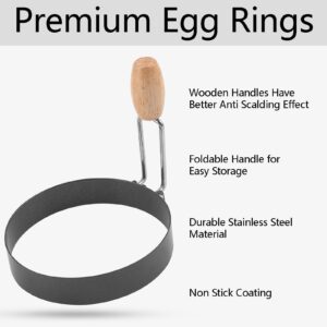 4Pcs Egg Rings With Wooden Handle, 3.5 Inch Egg Rings for Frying Eggs Stainless Steel Fried Egg Cooker Ring With Oil Brush Nonstick Griddle Egg shaper Ring Mold for Breakfast Sandwich English Muffins