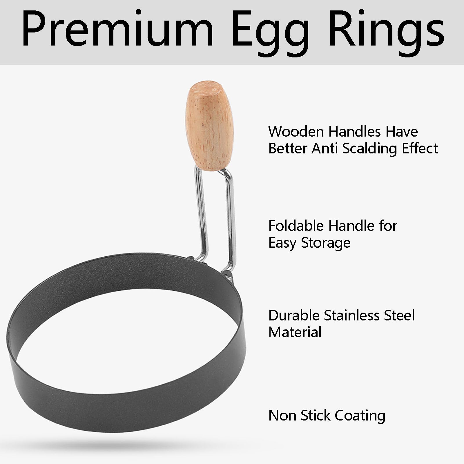 4Pcs Egg Rings With Wooden Handle, 3.5 Inch Egg Rings for Frying Eggs Stainless Steel Fried Egg Cooker Ring With Oil Brush Nonstick Griddle Egg shaper Ring Mold for Breakfast Sandwich English Muffins