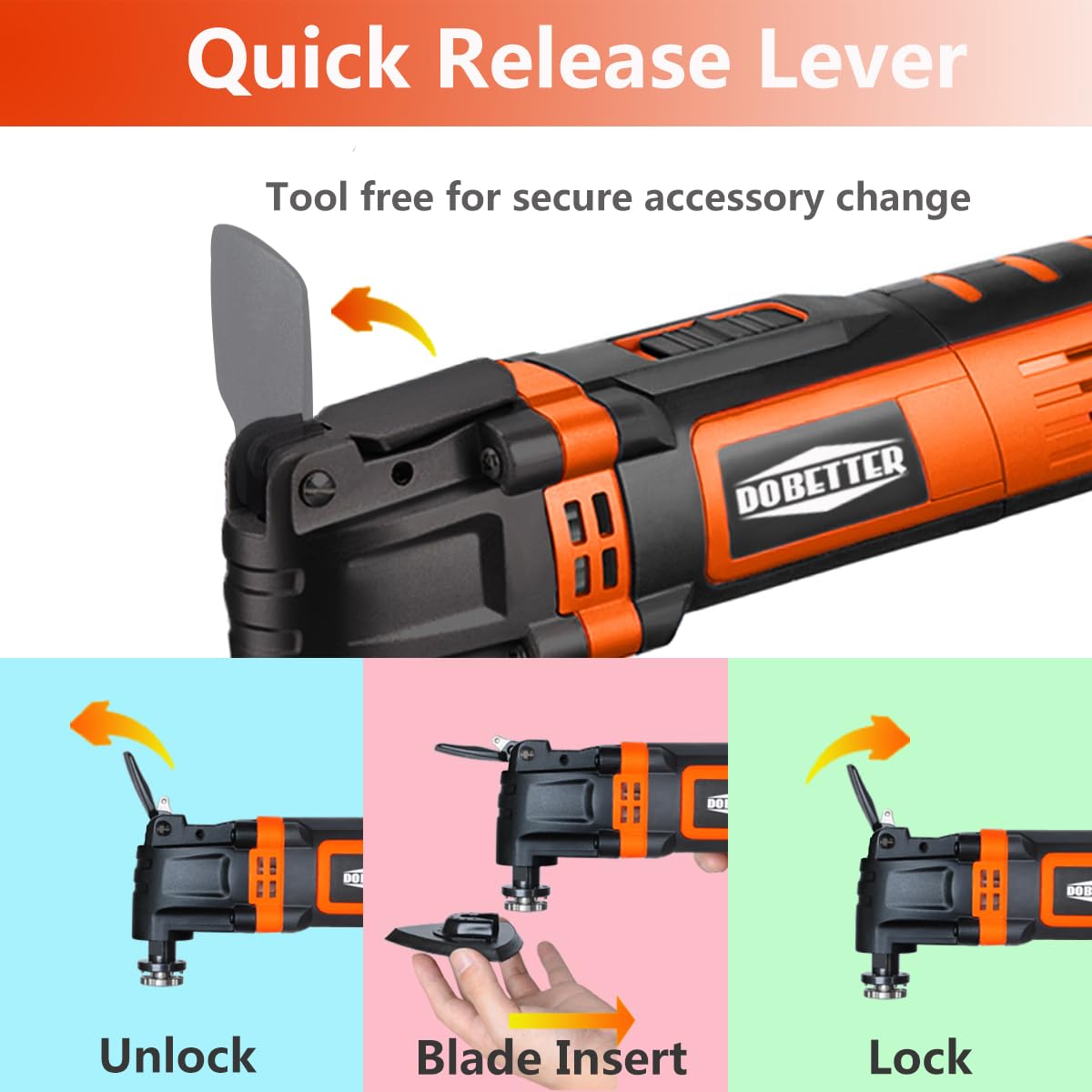 Dobetter Oscillating Tool, 3.5Amp Oscillating Saw, Oscillating Multitool with 6 Variable Speed 4.5° Oscillation Angle, Carry Bag and Accessories -DB073545