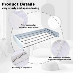 KOBSAINF Drying Rack Collapsible, Wall Mounted Drying Rack, Clothes Drying Rack, Retractable Drying Rack 5 Aluminum Rods 60 lb Capacity White 31.5"