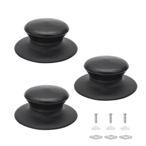 quacc 3pcs pot lid knobs universal replacement pan lid cover knob for kinds kitchen cookware pot lids (black)