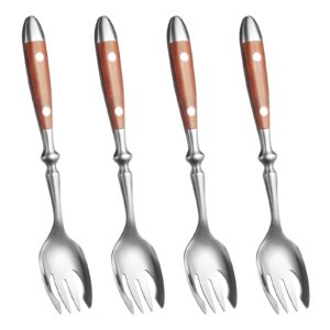 cherhome metal sporks set of 4，premium stainless steel 18/8 salad spoons with comfortable bakelite handle，salad forks spork for salad，fruit，dessert，appetizer，wood grain handle