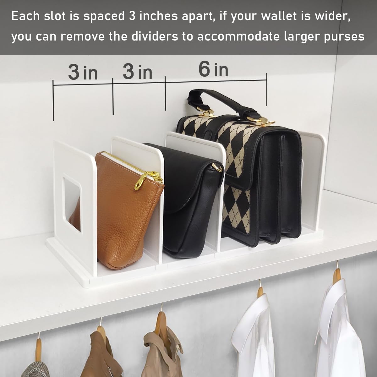 KAIDELI Purse Organizer for Closet Shelf 10 Divider, Adjustable Closet Organizer, Shelf Divider Storage Organizer for Purse and Handbag Closet Shelves - White