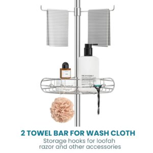 ALLZONE Corner Shower Caddy Tension Pole, 4-Tier Adjustable Shower Shelves, Rustproof Bathroom Shower Organizer Corner and Shower Racks for Inside Shower Storage, 56 to 113 Inch Height, Sliver