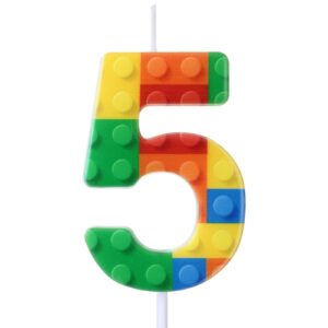 rossesay building block number 0-9 birthday cake candle numeral birthday candles sparkler candles for cake building block candles cake topper novelty candle for building block party (number 5)