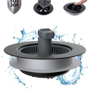 Hibbent 3 in 1 Kitchen Sink Drain Strainer and Stopper Combo, Stainless Steel Metal Pop Up Sink Stopper, Anti-Clogging Basket Strainer with Foldable Handle for US Standard 3-1/2" Drain, Matte Black