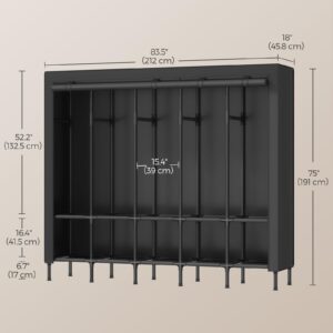 SONGMICS Wardrobe Closet, 83.5 Inch Large Capacity Portable Closet, Clothing Rack, 25 mm Dia,Thick Steel Tubes, Clothes Organizer with Fabric Cover, 5 Hanging Rails, 10 Shelves, Ink Black URDR095B01