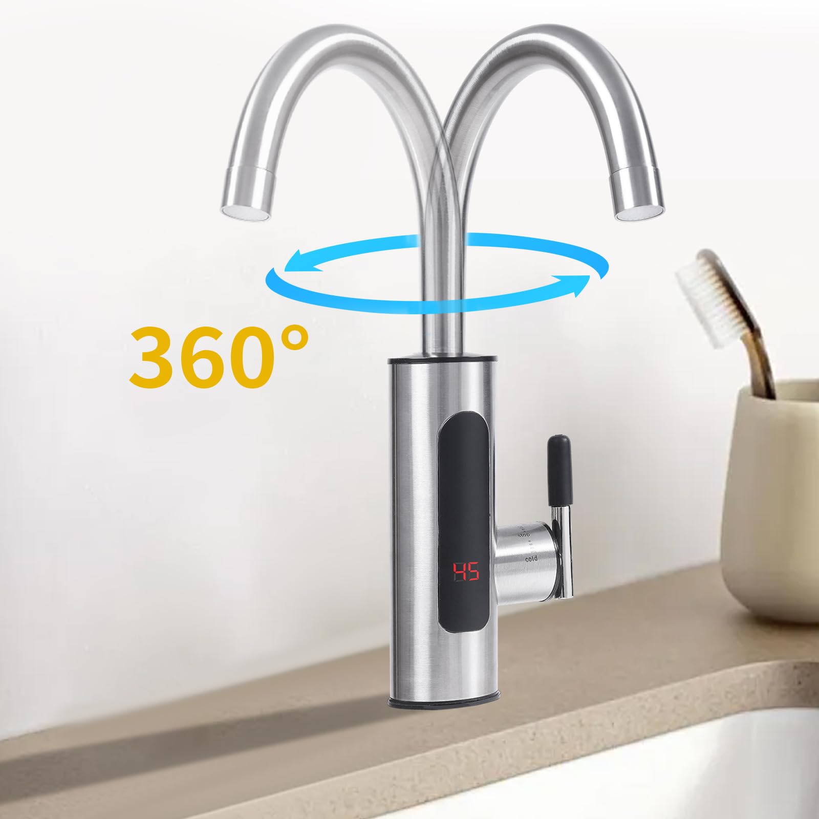 Hot Water Heater Faucet Bathroom Faucet Instant Electric Kitchen Fast Heating Tap Water Faucet Adjustable Temperature with LED Digital Display IPX4 Water-proof