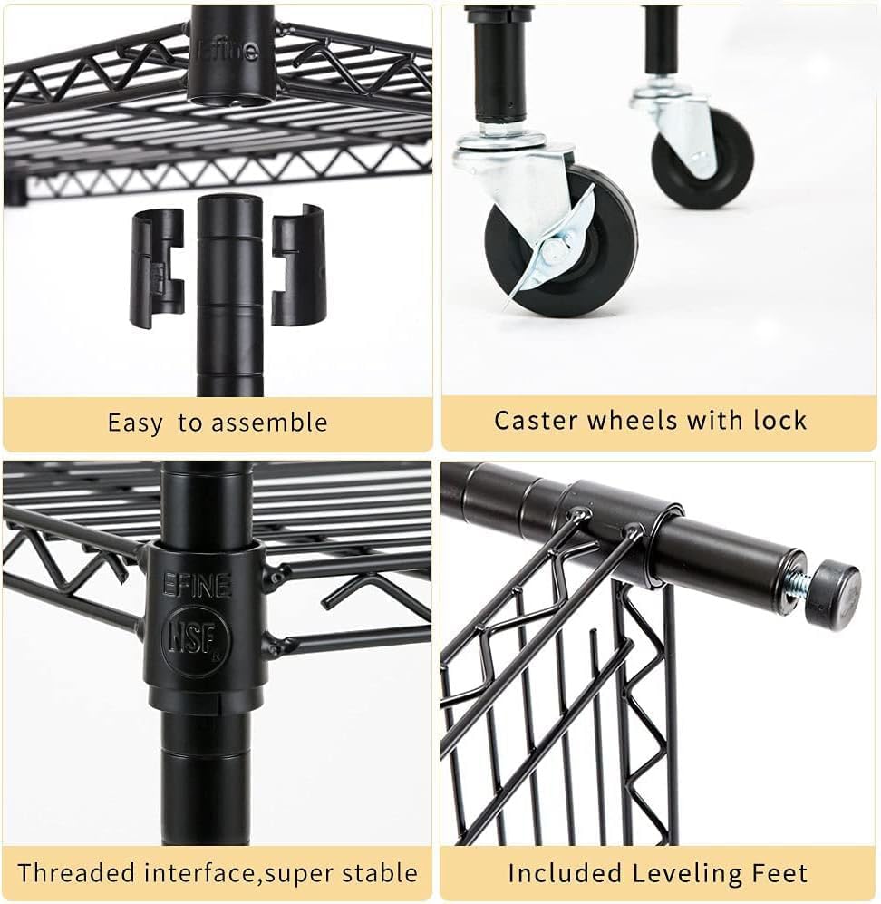 Catalina Creations 4-Shelf Shelving Unit, Adjustable Wire Shelving Rack with with Wheels, Heavy Duty Storage Shelves, Steel Organizer Wire Rack for Kitchen and Garage