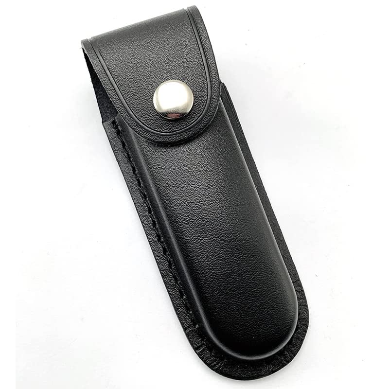 Jingelmall Pocket Knife Sheath Black Genuine Leather Belt Case Universal Folding Pocket Knife with Belt Loop Pouch Fits Any 4" Folding Pocket Knife