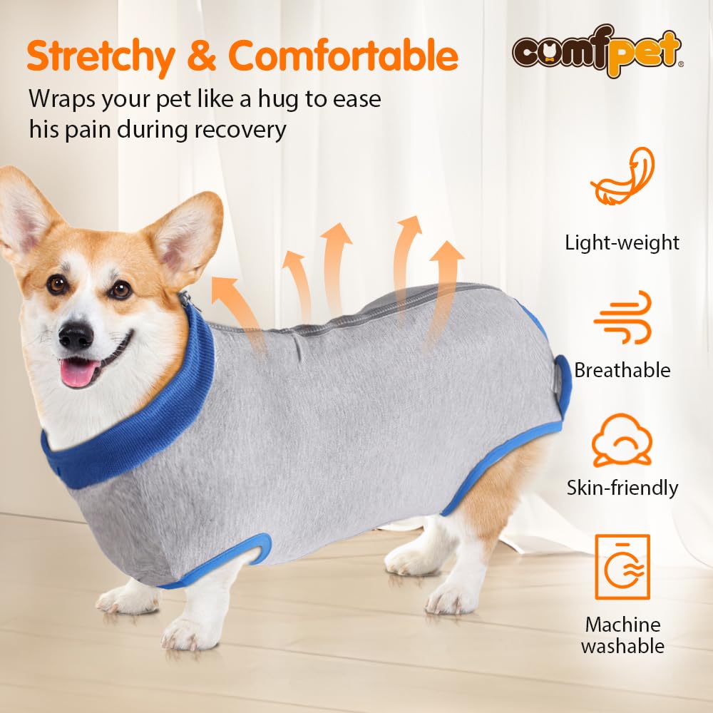 COMFPET Dog Surgery Recovery Suit with Zipper for Male Female, Breathable Dog Onesie for Spay, Neuter, Anti Licking, Skin Conditions, Incontinence, Dog Bodysuit Alternative to Cone E-Collar, Medium