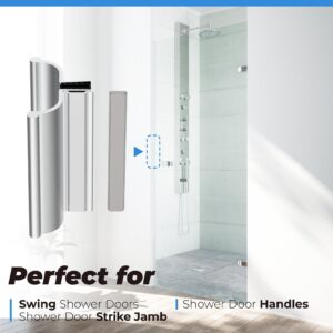 Shower Door Magnet 3" Chrome Frameless Shower Door Handle with Metal Strike and Magnet for 1/8" 5/32" 3/16" and 1/4" Thick Swing Glass Shower Doors, Shower Door Handle, Shower Door Strike Jamb