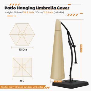 Uthem Patio Umbrella Parasol Cover - 600D Waterproof Outdoor Style Umbrella Cover - Fits Patio Offset Cantilever Umbrella 9-13 Ft, Begie Umbrella Cover