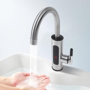 Hot Water Heater Faucet Bathroom Faucet Instant Electric Kitchen Fast Heating Tap Water Faucet Adjustable Temperature with LED Digital Display IPX4 Water-proof