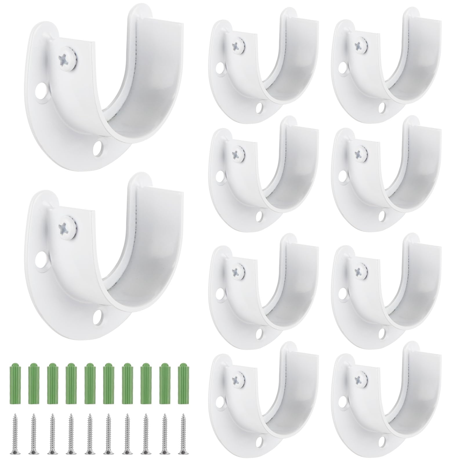 LDXDRU 10Pcs Closet Rod Bracket, 1-1/2" Diameter Closet Rod Holders, Stainless Steel Closet Rod End Supports, U Shaped Closet Pole Sockets Opening Flange Rod Bracket with Screws, Curtain Rod Holder