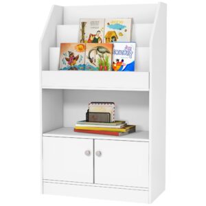 qaba kids bookshelf, toy storage organizer toddler bookcase for bedroom, playroom, nursery, 3-8 years old, white