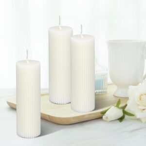 3 pcs ribbed pillar candles - 2x6'' ribbed candles soy wax scented wedding candle for wedding bedroom birthday valentine's day (white)