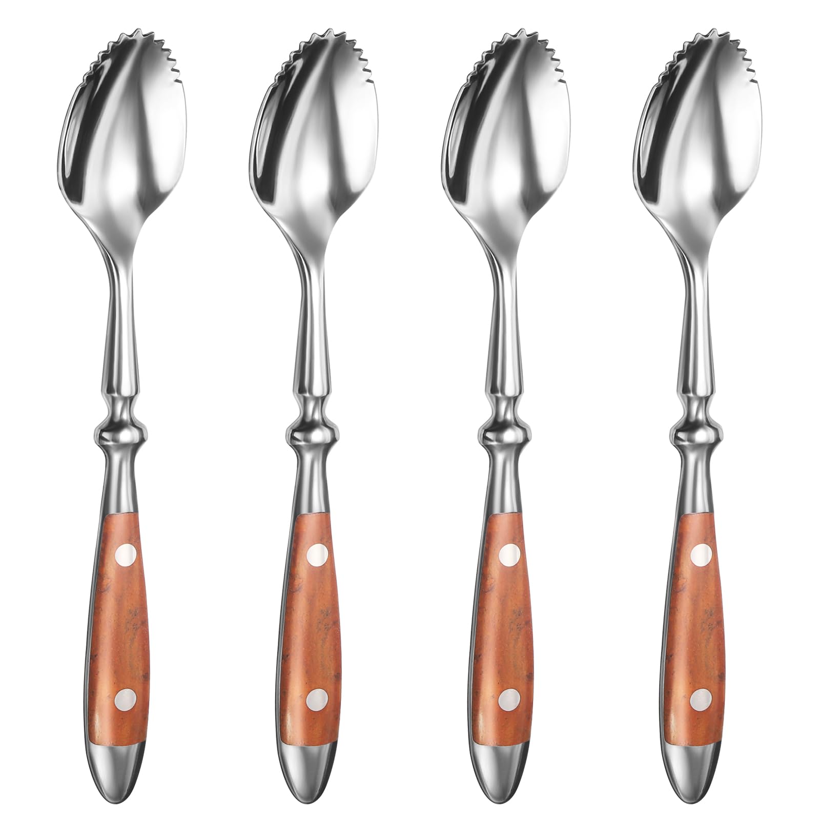 CherHome Grapefruit Spoons，4pcs Serrated Grapefruit Spoon Scoop，Premium Stainless Steel 18/8 Fruit Spoon Kiwi Spoon with Comfortable Bakelite Handle,For Any Citrus&Grapefruits，Wood Grain Handle