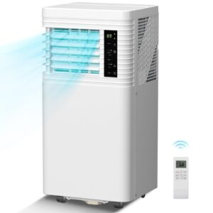 r.w.flame 10,000 btu air conditioner cool up to 450 sq.ft, 4 modes portable ac unit with 24hrs timer/led display/remote control/installation kits, ac unit for bedroom, white